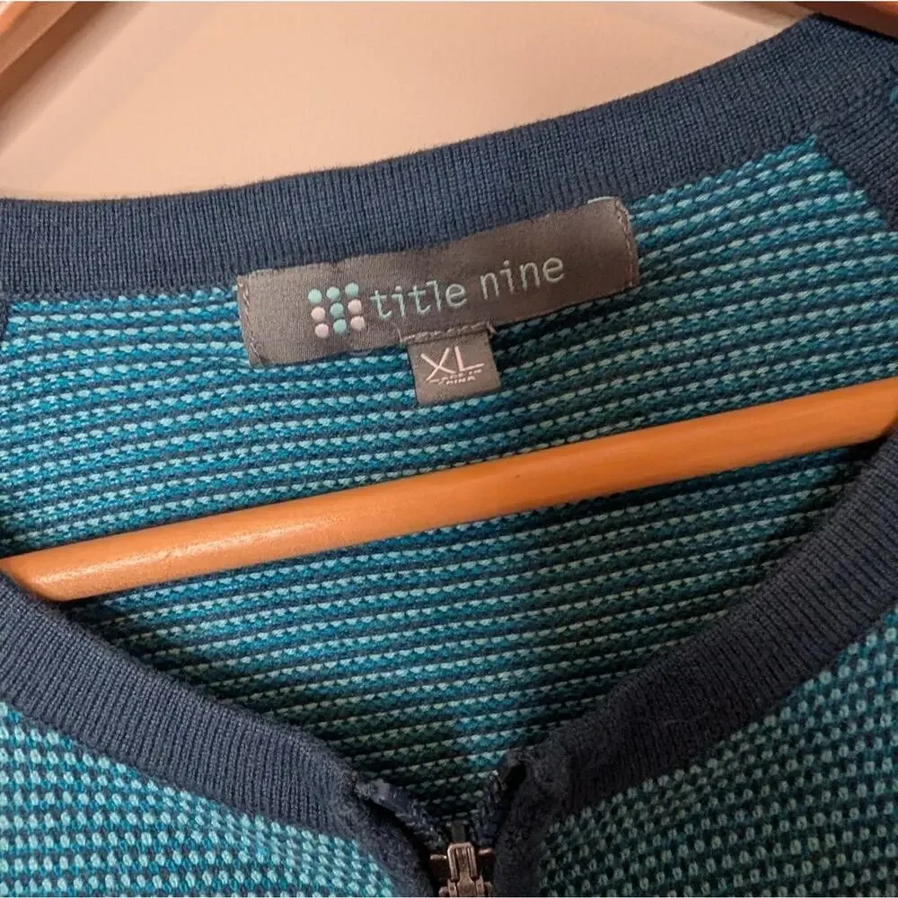 Title Nine Zip Front Knit Jacket Blue Teal Cotton Blend Size XL